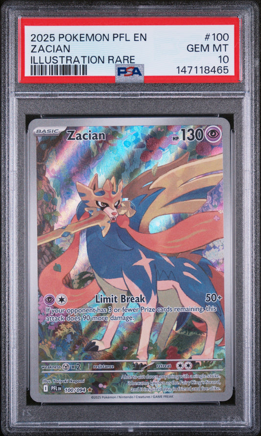 2025 Pokemon Pfl En-Phantasmal Flames Illustration Rare Zacian 10 PSA #100