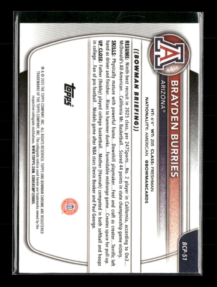 2025-26 Bowman Chrome Yellow Mojo Refractor Brayden Burries #/75 #BCP-51