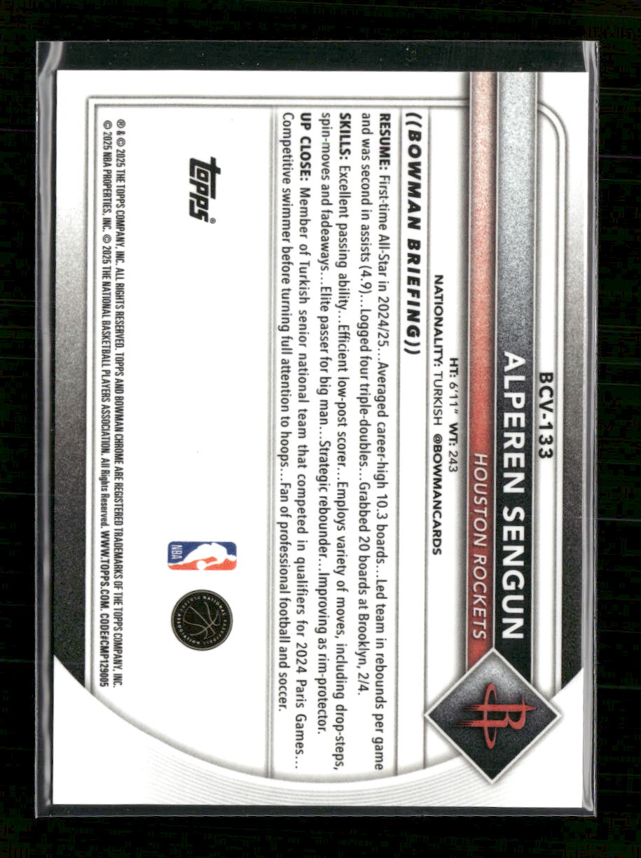 2025-26 Bowman Chrome Orange Mojo Refractor Alperen Sengun #/25 #BCV-133