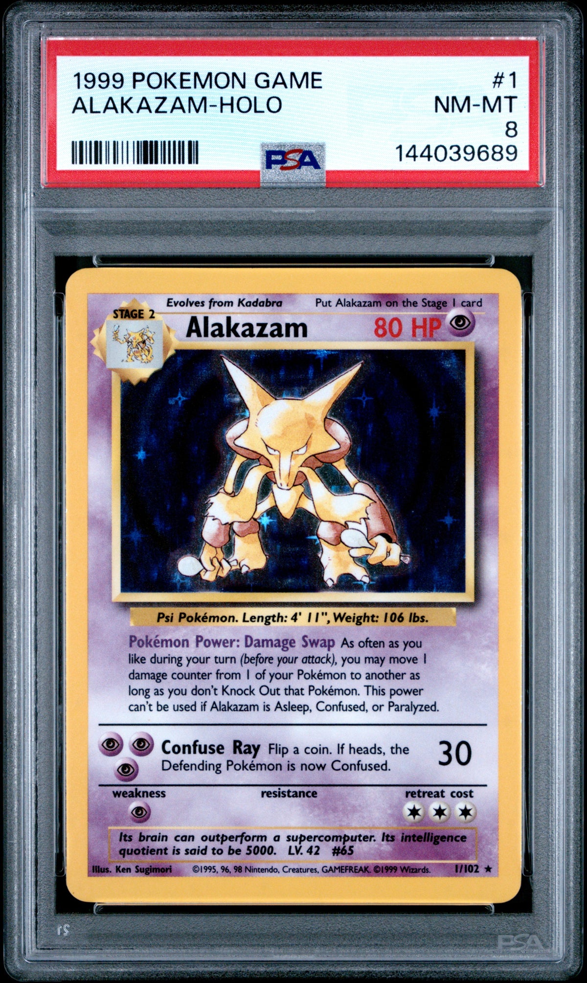 1999 Pokemon Game Alakazam-Holo 8 PSA #1
