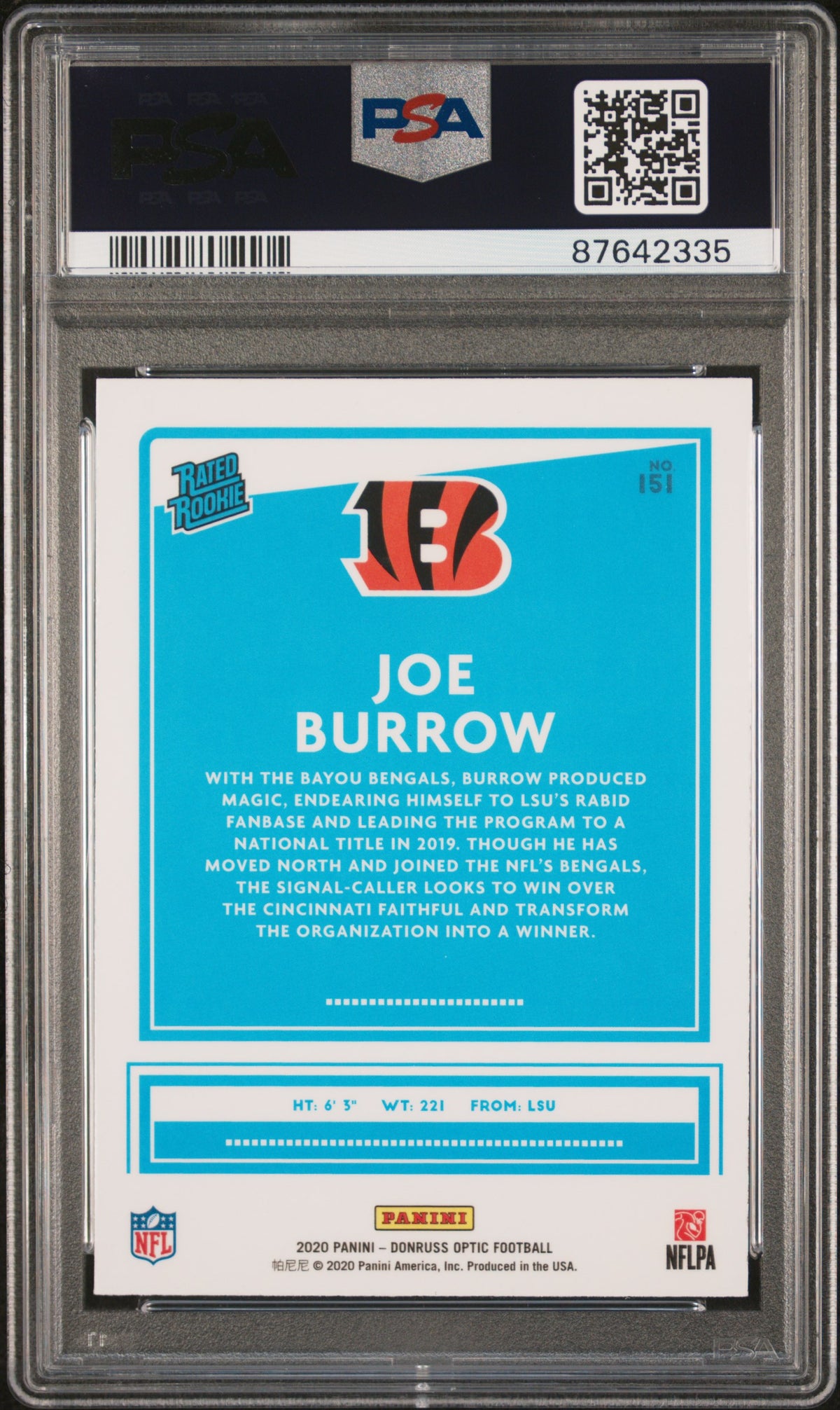 2020 Panini Donruss Optic Joe Burrow 9 PSA #151