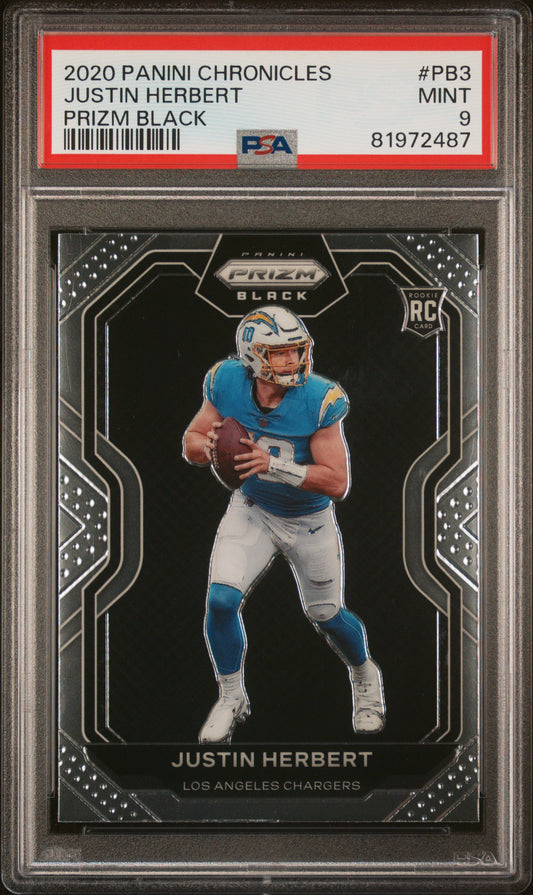 2020 Panini Chronicles Prizm Black Prizm Black Justin Herbert 9 PSA #PB3