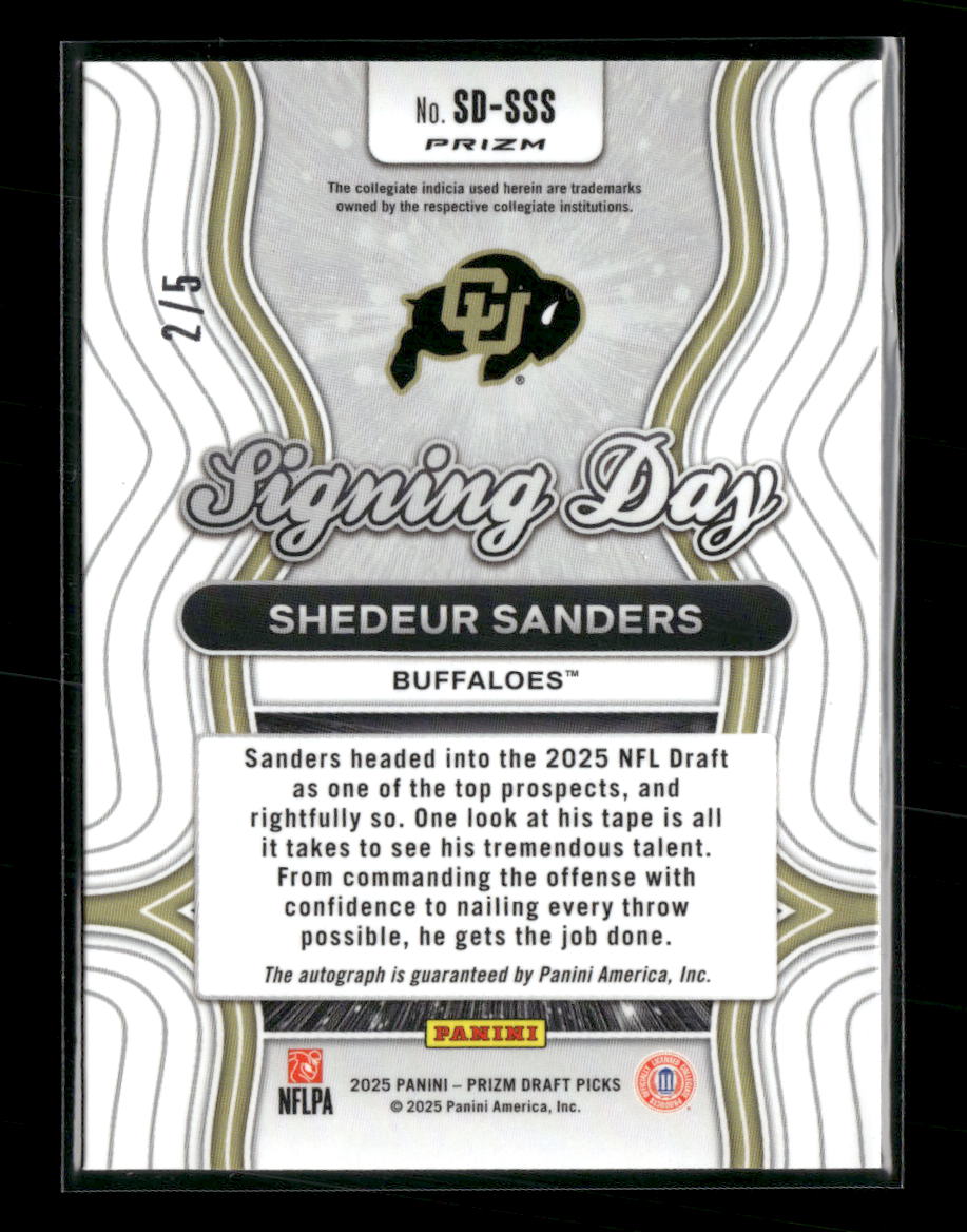 2025 Panini Draft Picks Signing Day Black Gold Shedeur Sanders #/5 Auto #SD-SSS
