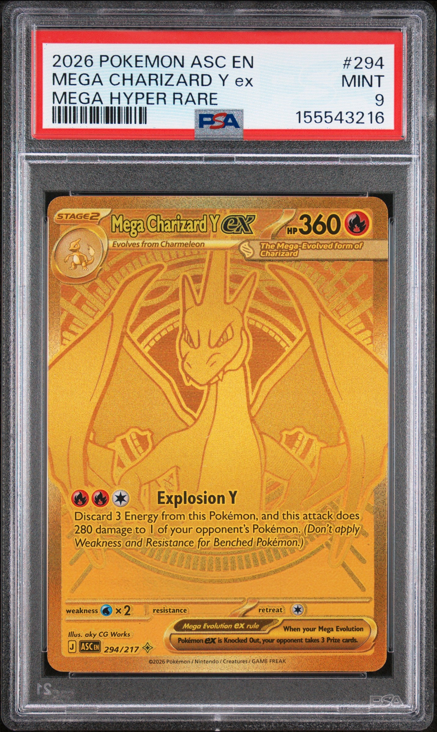 2026 Pokemon Ascended Heroes Mega Hyper Rare Mega Charizard Y Ex 9 PSA #294