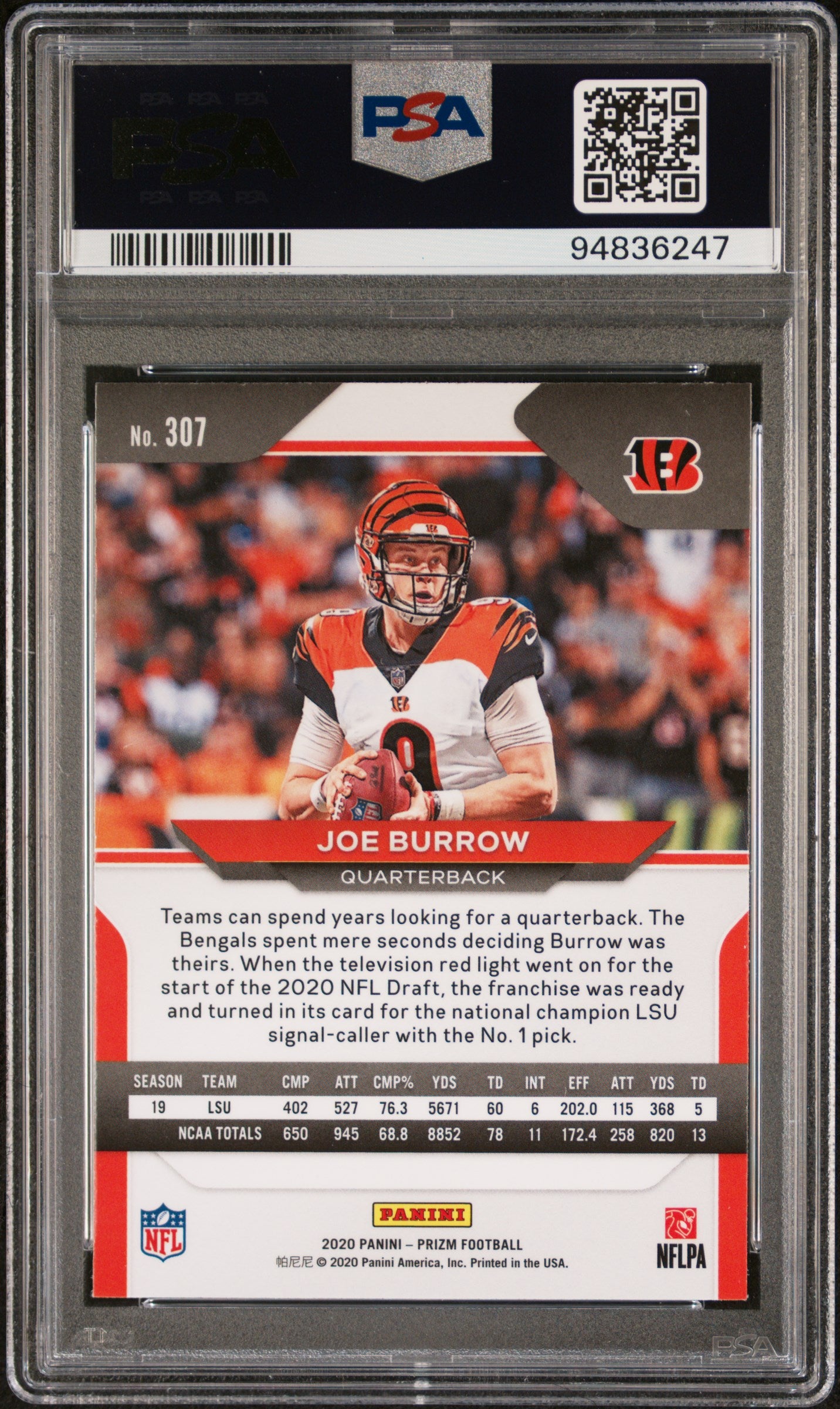 2020 Panini Prizm Joe Burrow 10 PSA #307