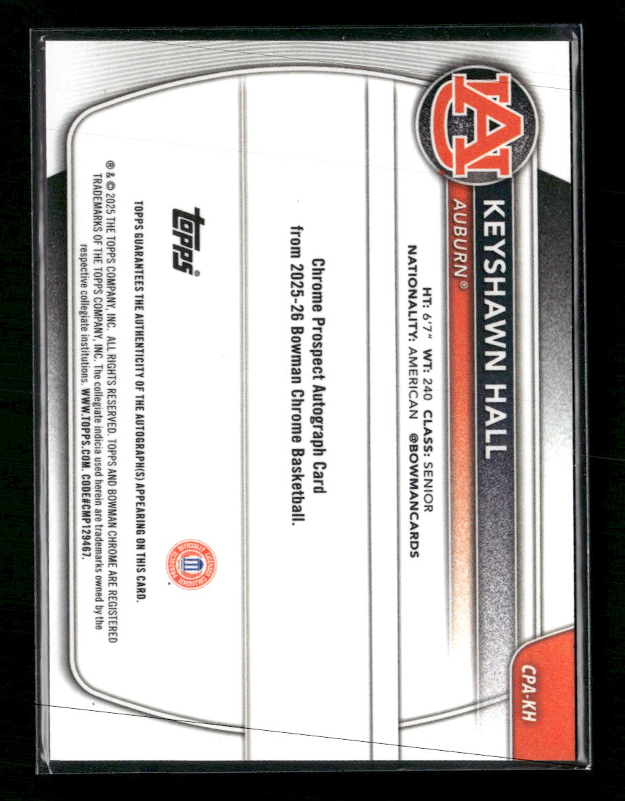 2025-26 Bowman Chrome Prospect Blue Refractor Keyshawn Hall #/150 Auto #CPA-KH