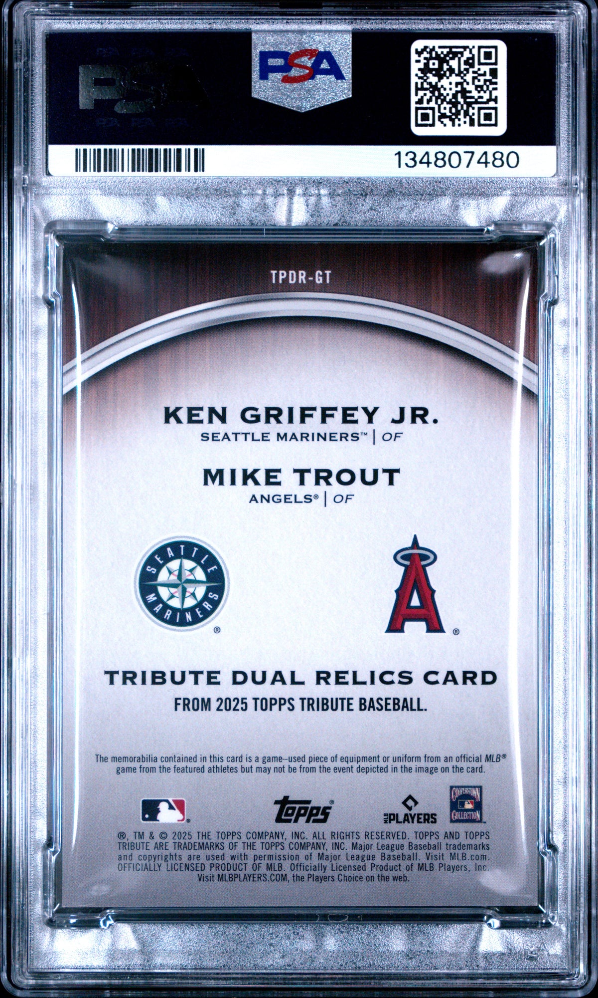 2025 Topps Tribute Dual-Player Dual Relics-Gold Griffey Jr./Trout 9 PSA #GT