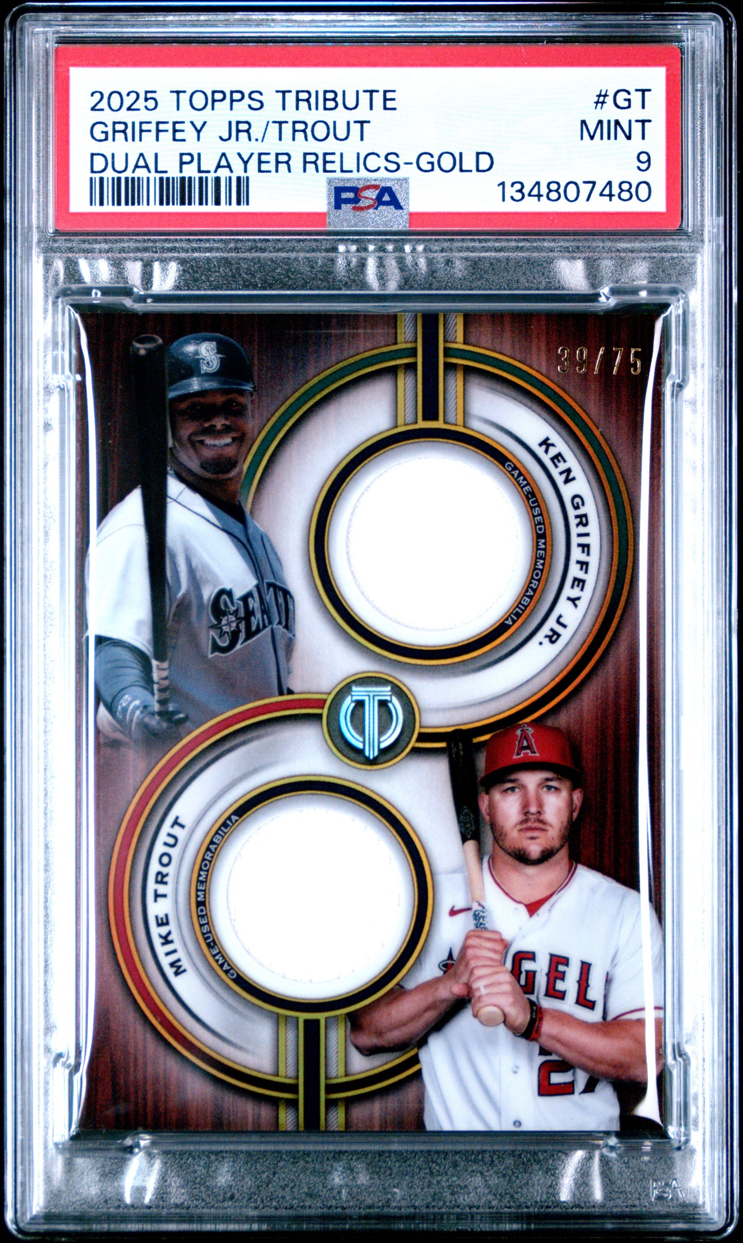 2025 Topps Tribute Dual-Player Dual Relics-Gold Griffey Jr./Trout 9 PSA #GT