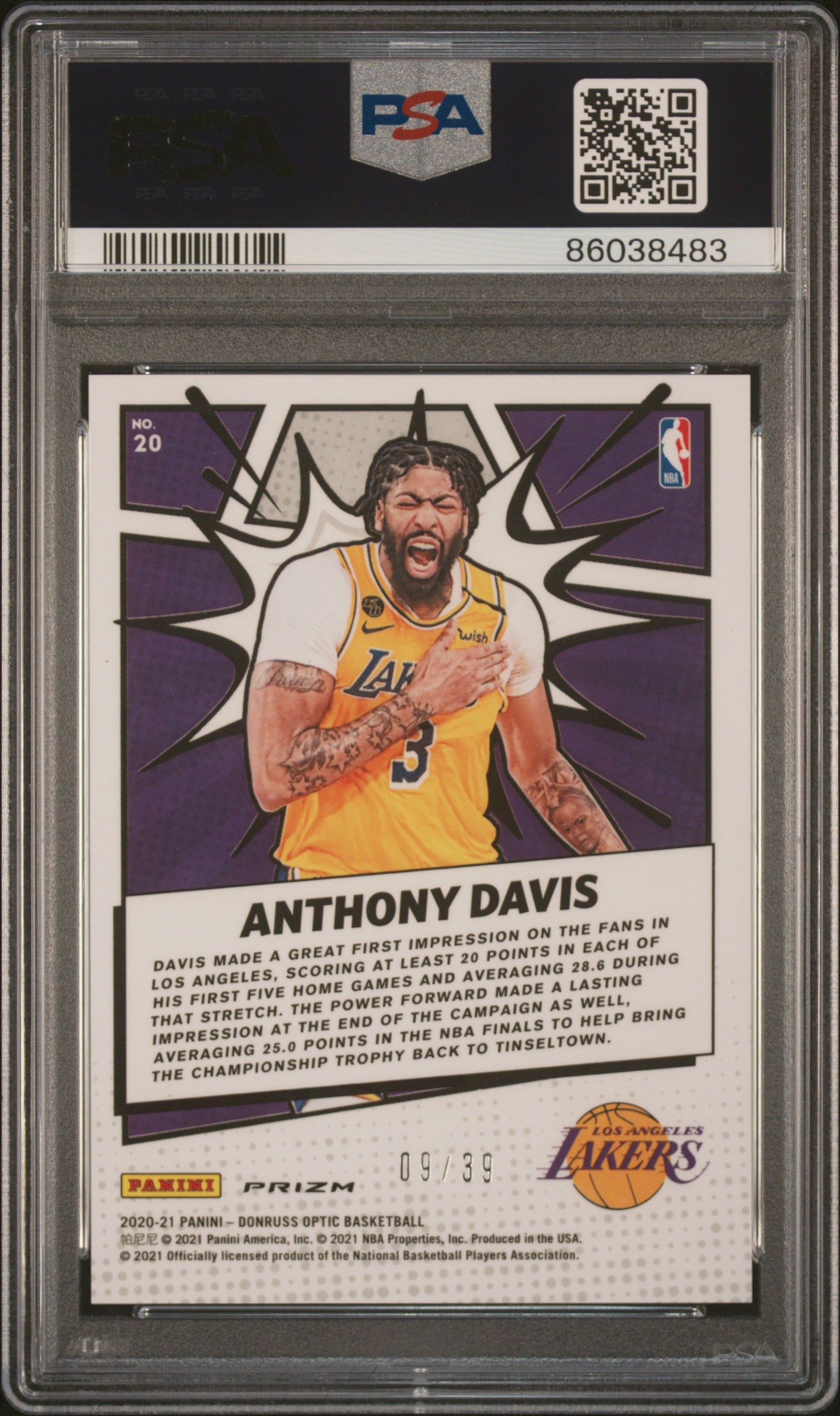 2020 Panini Donruss Optic My House! My House!-Orange Anthony Davis 10 PSA #20