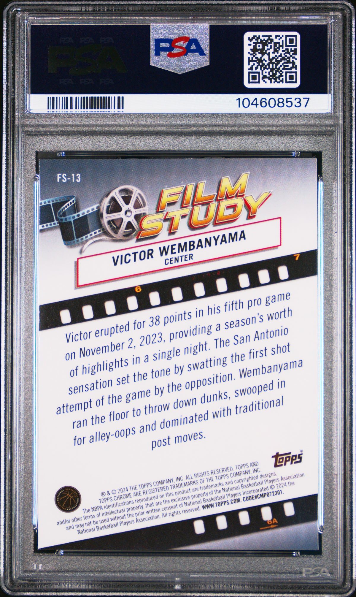 2023 Topps Chrome Film Study Victor Wembanyama 10 PSA #FS13