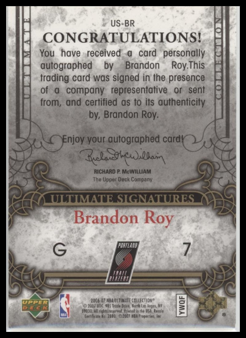 2006-07 Upper Deck Ultimate Collection Signatures Brandon Roy Auto #US-BR