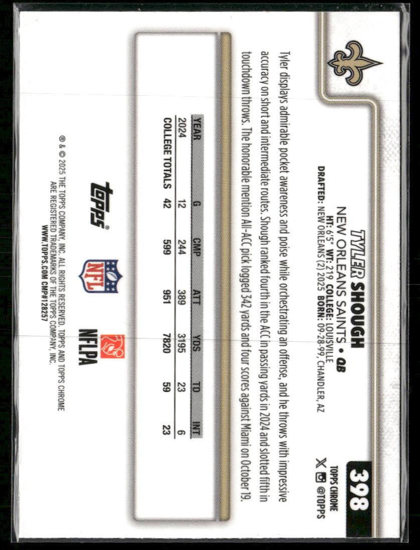 2025 Topps Chrome Lime Green X-Fractor Tyler Shough Rookie #398