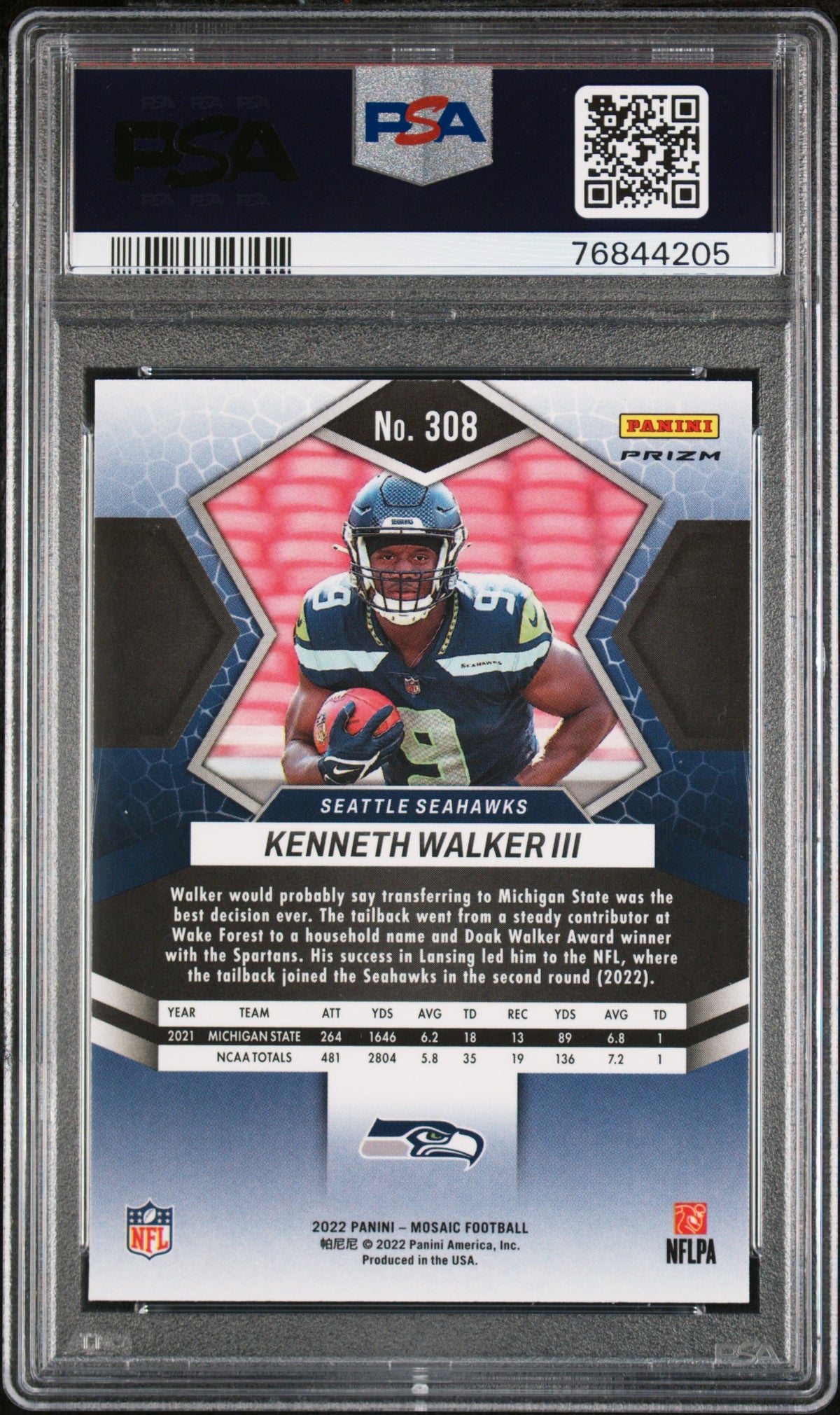 2022 Panini Mosaic Green Mosaic Kenneth Walker Iii 10 PSA #308