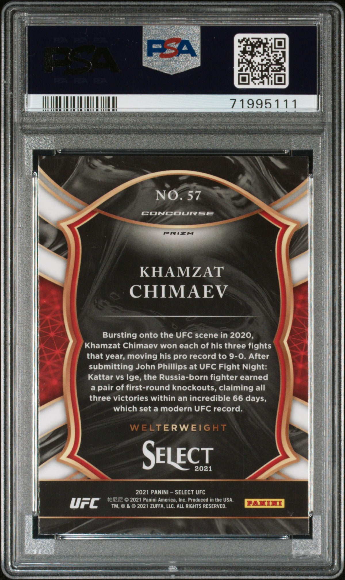 2021 Panini Select Ufc Silver Prizm Khamzat Chimaev 10 PSA #57