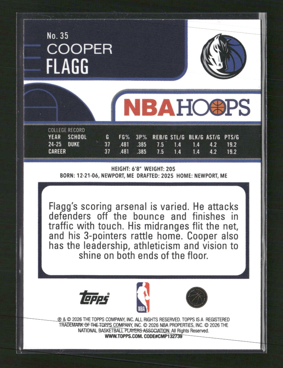 2025-26 Hoops Cooper Flagg Rookie #35