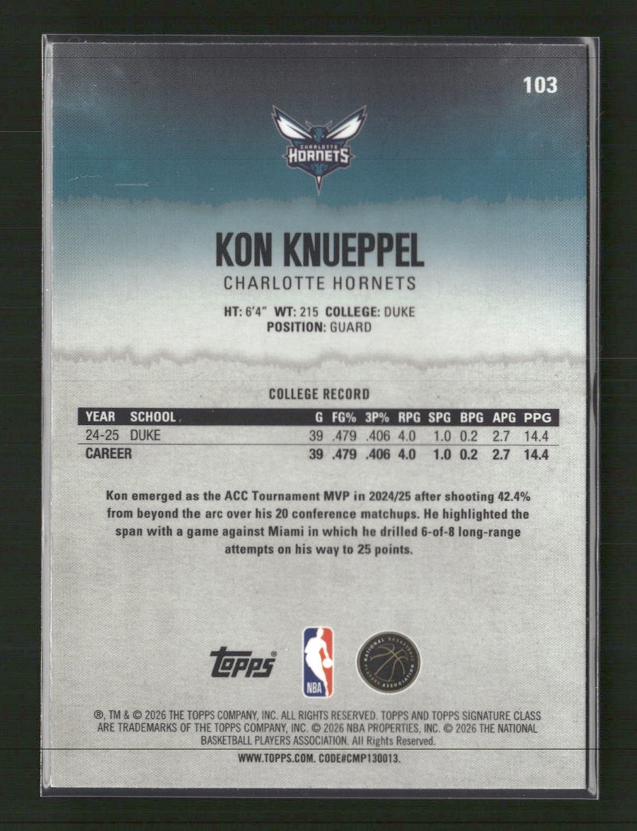 2025-26 Topps Signature Class Yellow Pandora Kon Knueppel Rookie #103