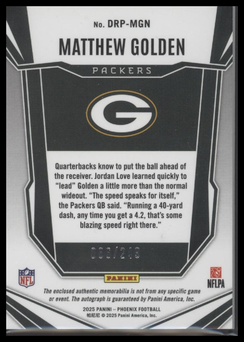 2025 Panini Phoenix RPS Dual Rookie Patch Autographs Matthew Golden #/249