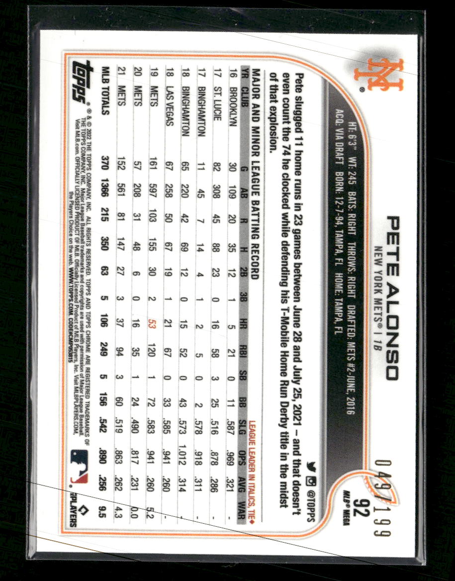 2022 Topps Chrome Sonic Pink Refractor Pete Alonso #209