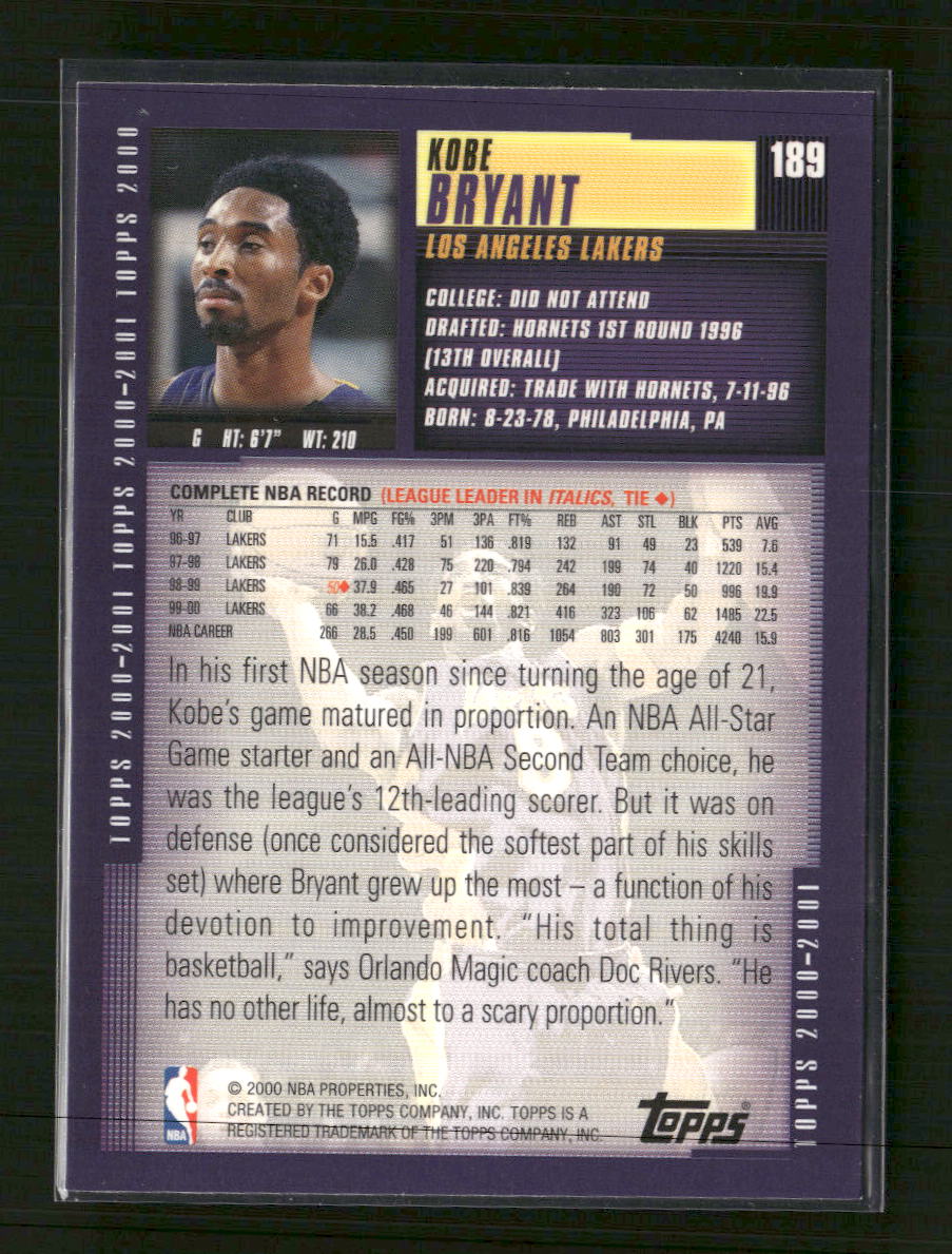 2000-01 Topps Kobe Bryant #189