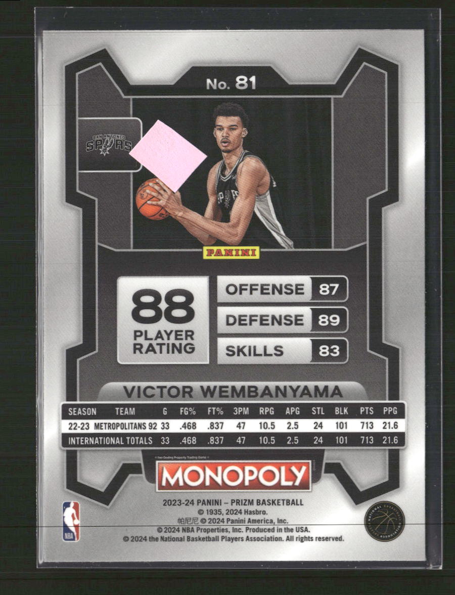 2023-24 Panini Prizm Monopoly Victor Wembanyama #81