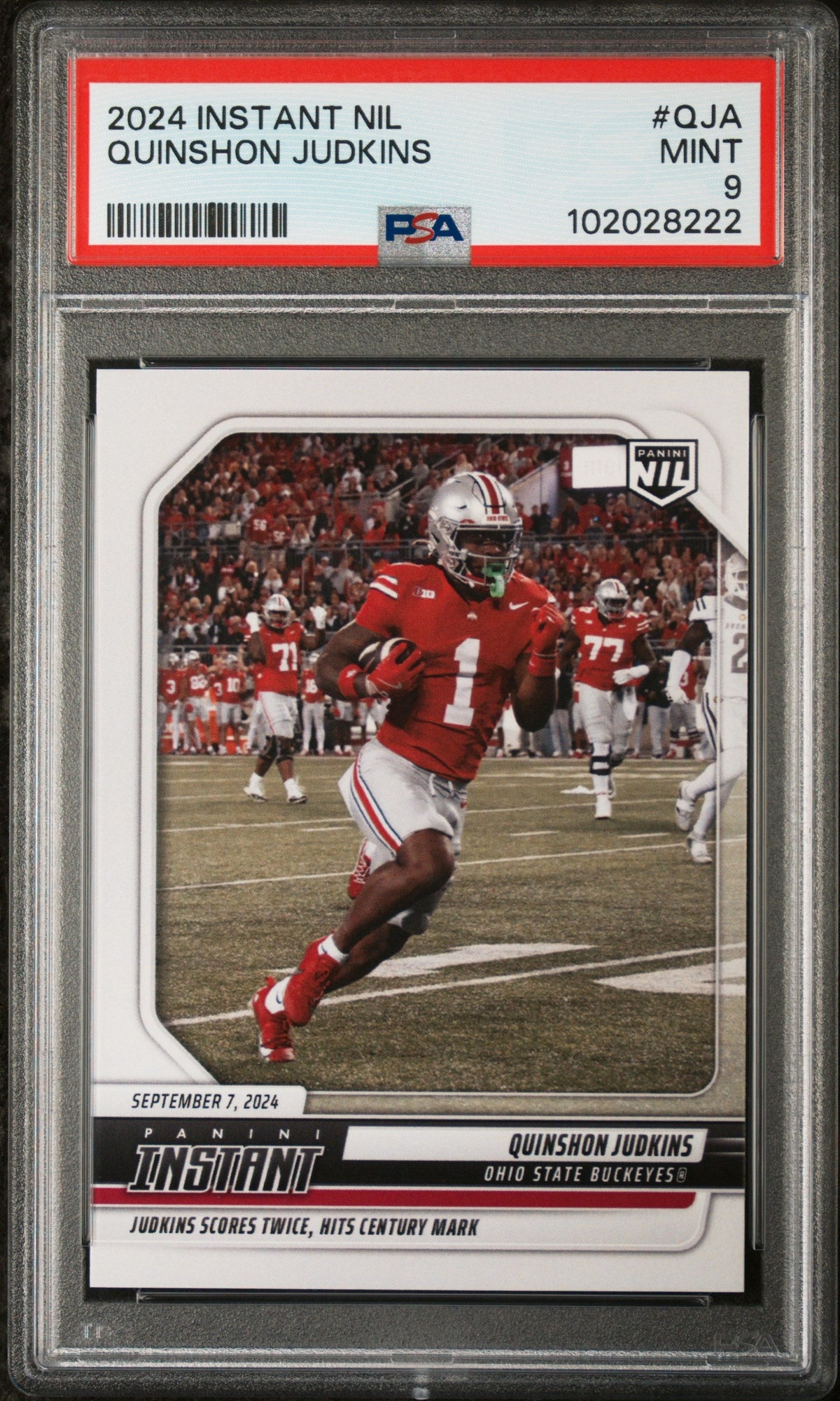 Graded 2024 Panini Instant NIL Quinshon Judkins #QJA Rookie RC Football Card PSA 9 Mint