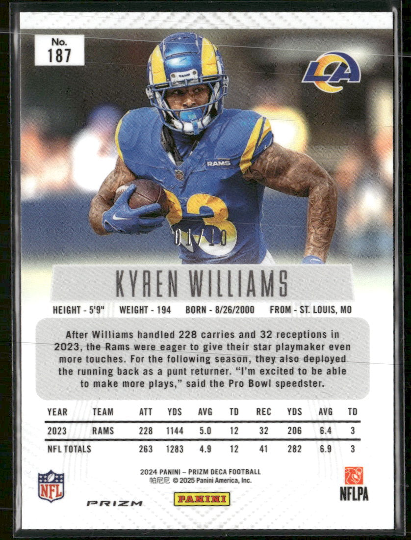2024 Panini Prizm Deca Gold Prizms Kyren Williams #/10 #187
