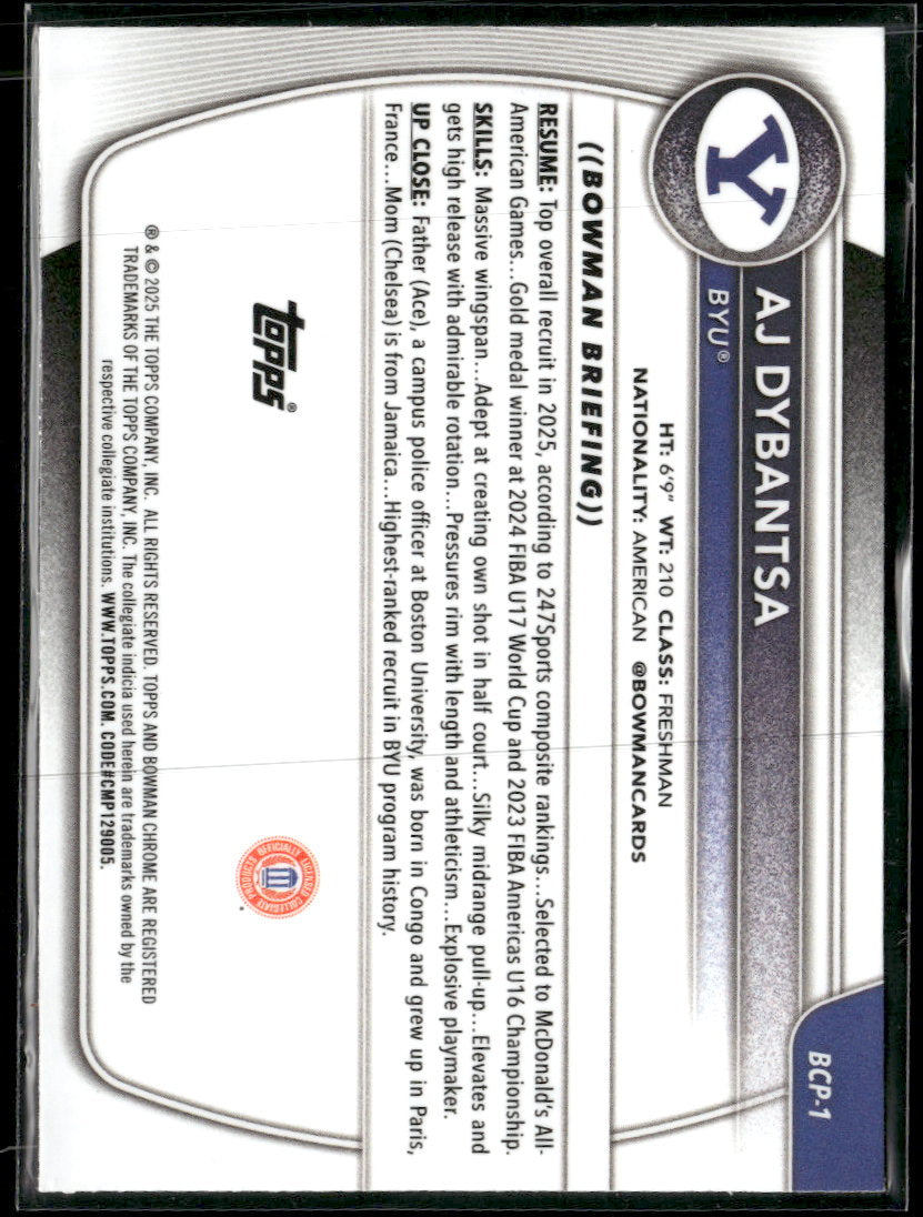2025-26 Bowman Chrome Prospects Mojo Refractor AJ Dybantsa #BCP-1