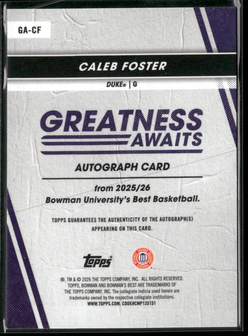 2025-26 Bowman's Best Basketball Greatness Awaits Auto Caleb Foster #GA-CF