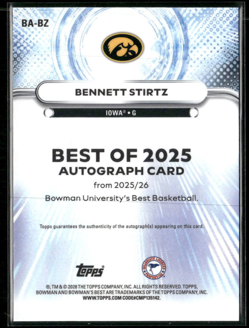 2025-26 Bowman University Best Autograph Bennett Stirtz #BA-BZ