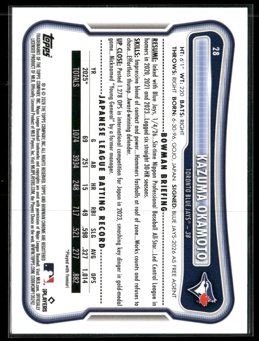 2026 Bowman Gold Kazuma Okamoto Rookie #/50 #28