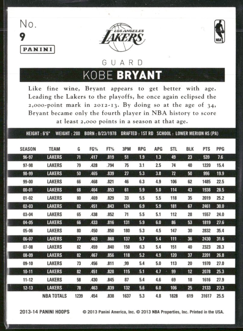 2013-14 Hoops Kobe Bryant #9