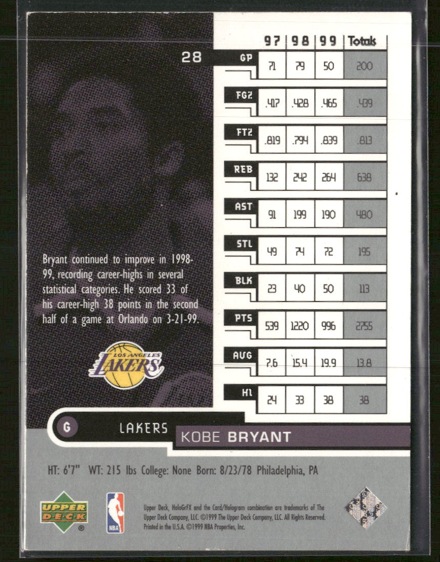 1999-00 Upper Deck HoloGrFX AuSome Kobe Bryant #28 AU