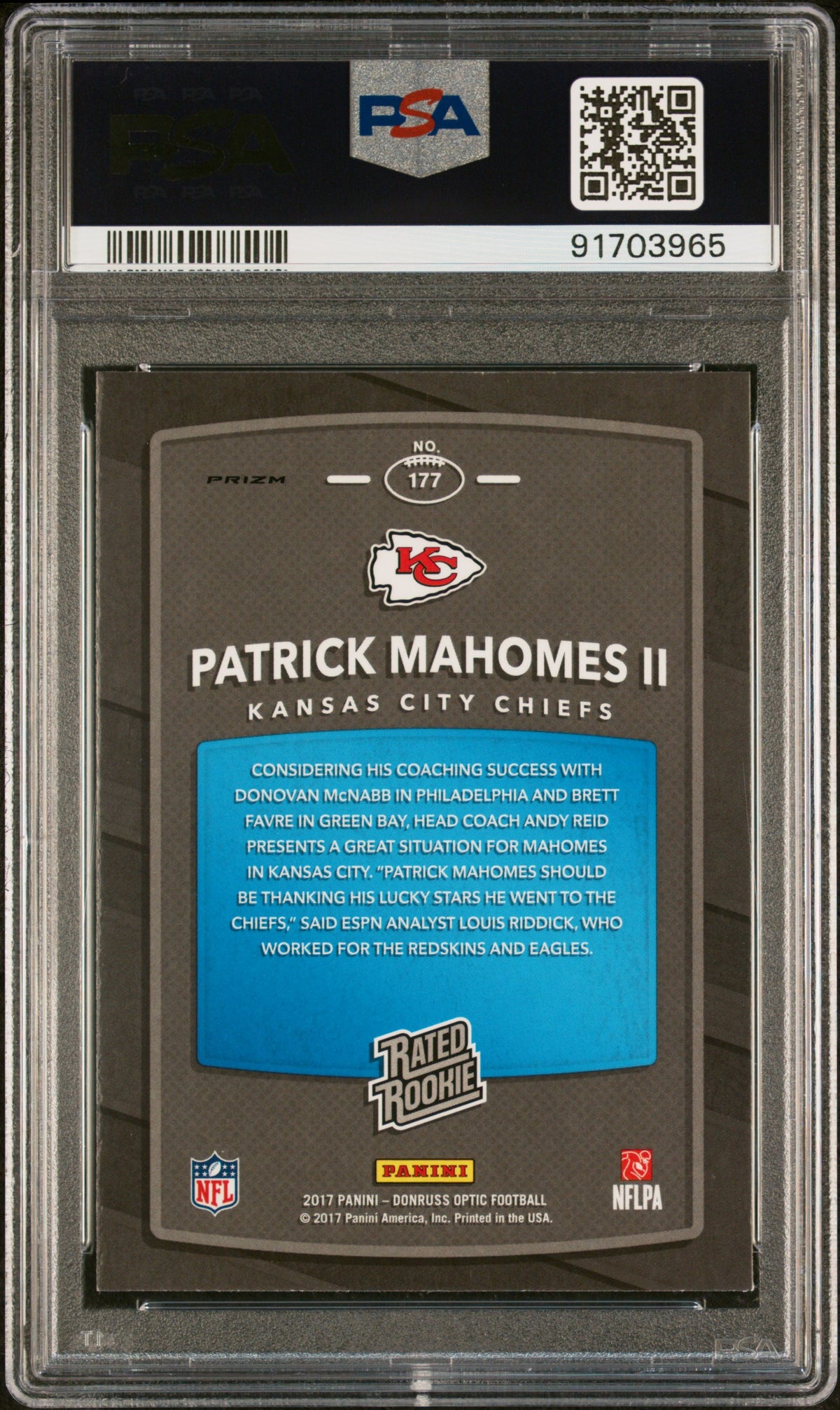 2017 Panini Donruss Optic Red/Yellow Patrick Mahomes Ii 9 PSA #177