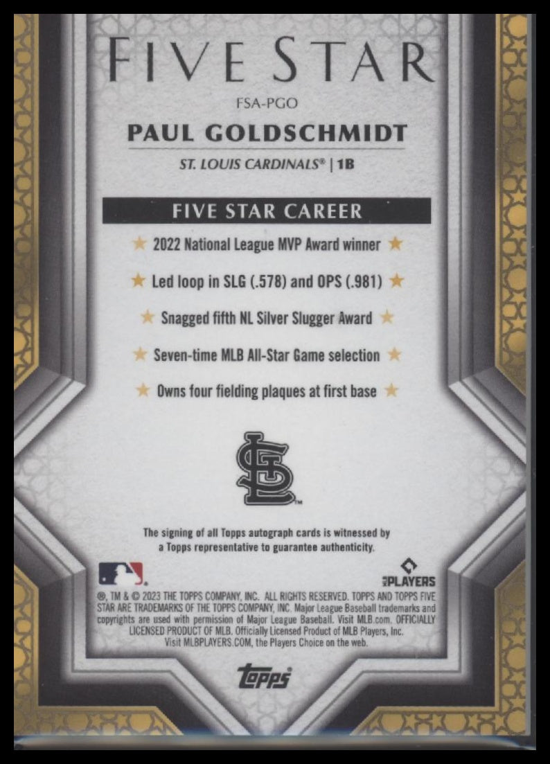 2023 Topps Five Star Autographs Paul Goldschmidt Auto #FSA-PGO