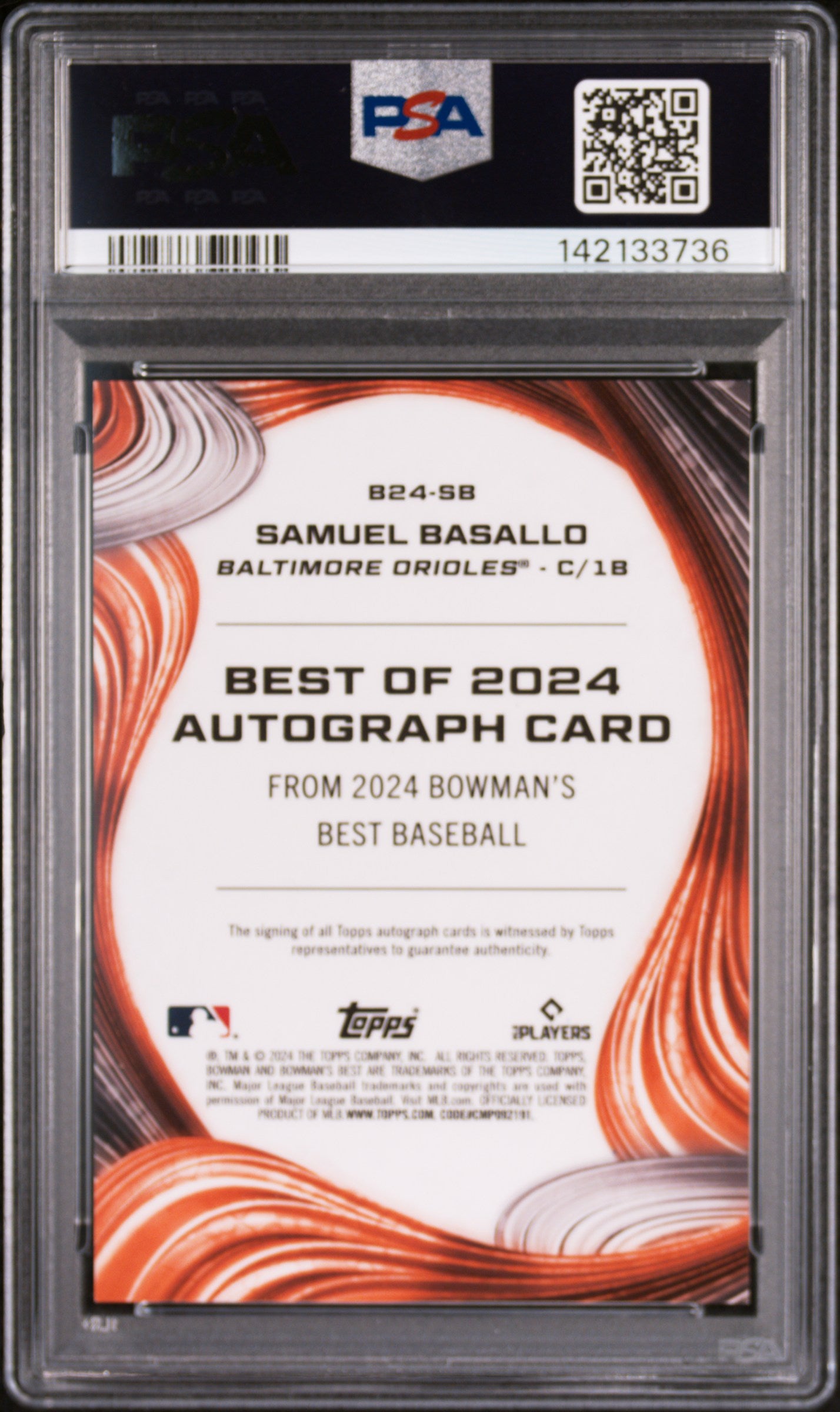 2024 Bowman'S Best Best Of 2024 Autographs Samuel Basallo 9 PSA #B24SB