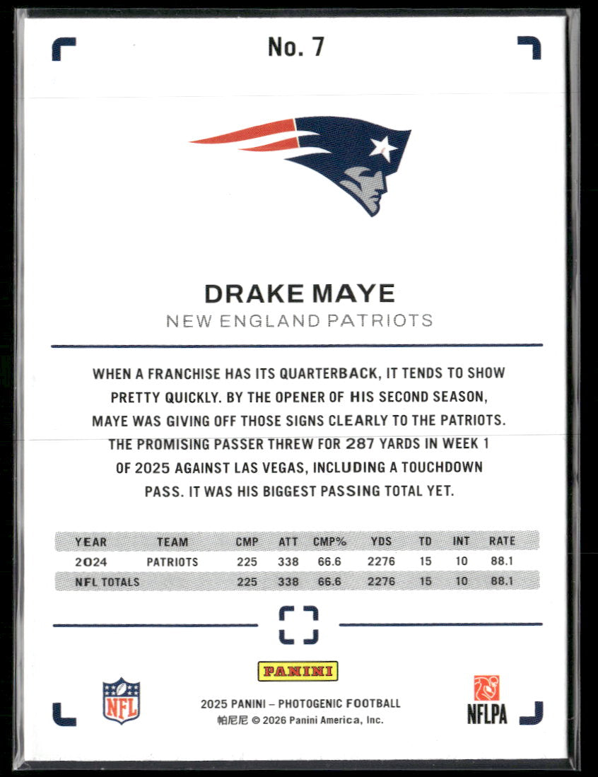 2025 Panini Photogenic Purple Drake Maye #/99 #7
