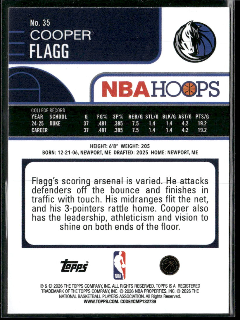 2025-26 Hoops Cooper Flagg Rookie #35