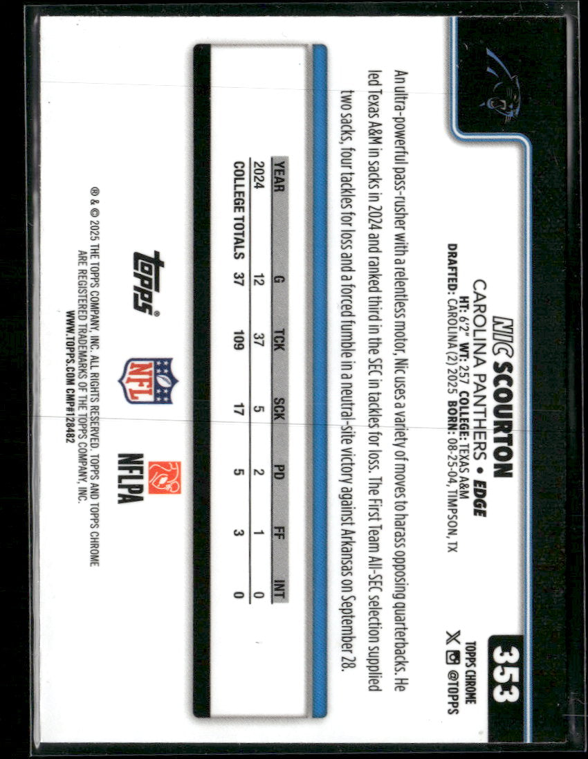 2025 Topps Chrome Lightboard Logo Nic Scourton Rookie #353
