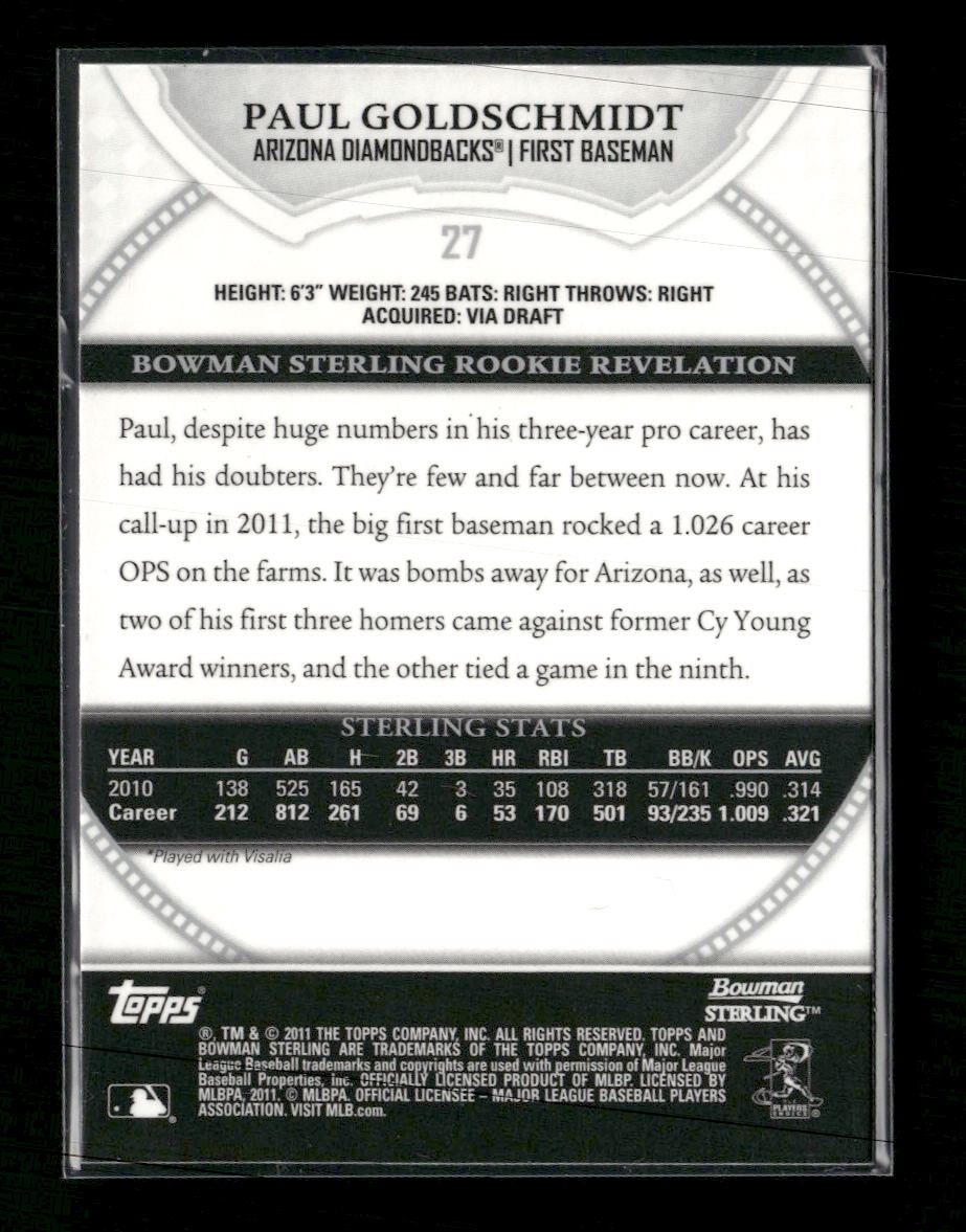 2011 Bowman Sterling Paul Goldschmidt Rookie #27