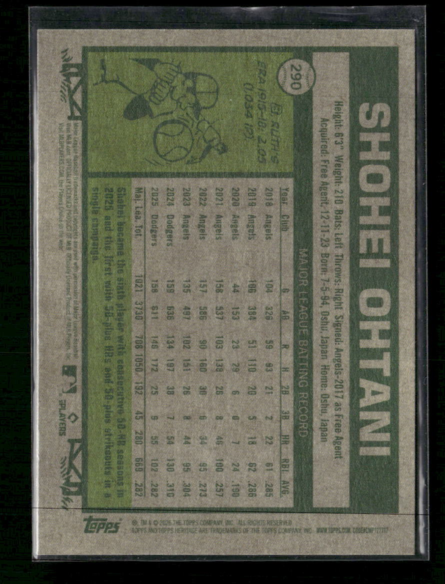 2026 Topps Heritage Light Purple Shohei Ohtani #290