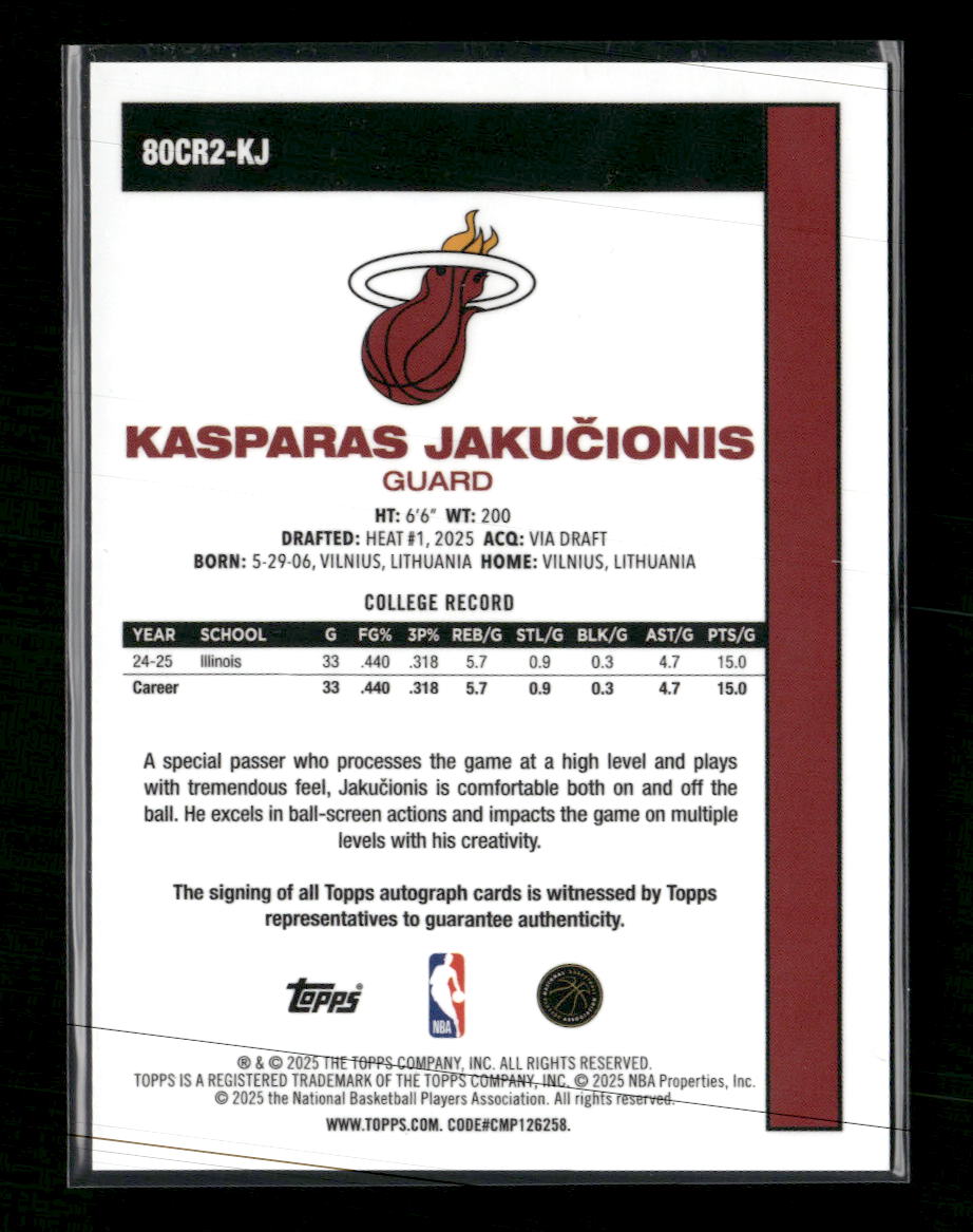 2025-26 Topps 1980-81 Chrome Rookie Autographs Mojo Kasparas Jakučionis