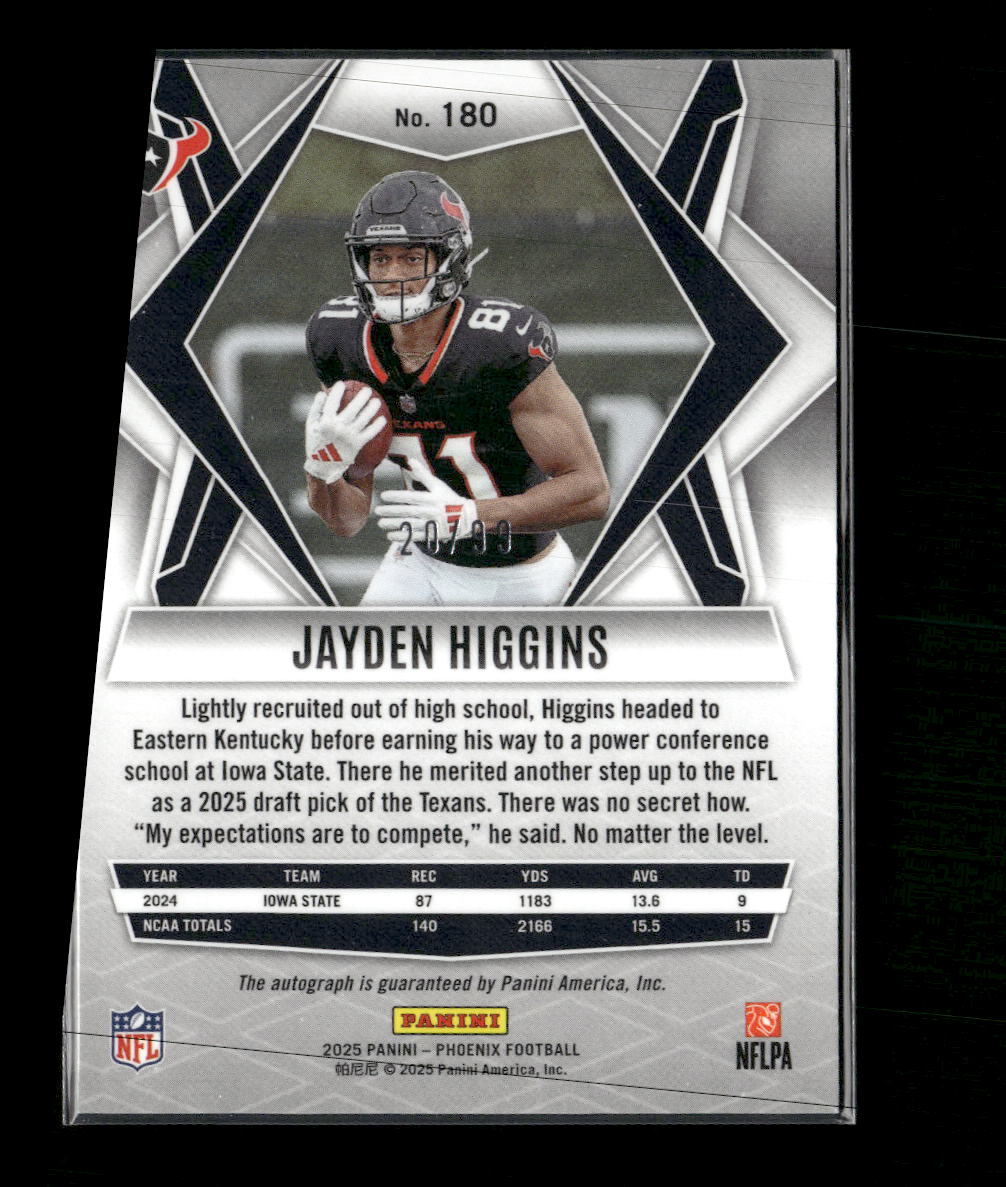2025 Panini Phoenix Base Rookie Autographs Red Prizm Jayden Higgins Rookie #/99