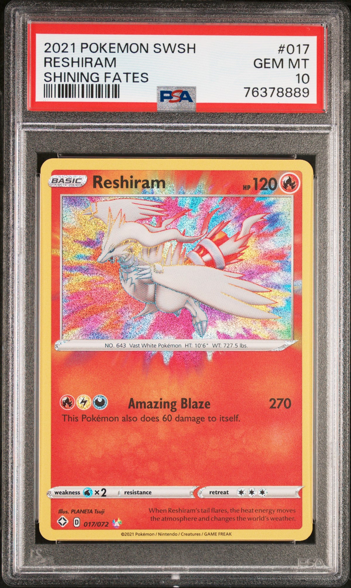 2021 Pokemon Sword & Shield Shining Fates Shining Fates Reshiram 10 PSA #017