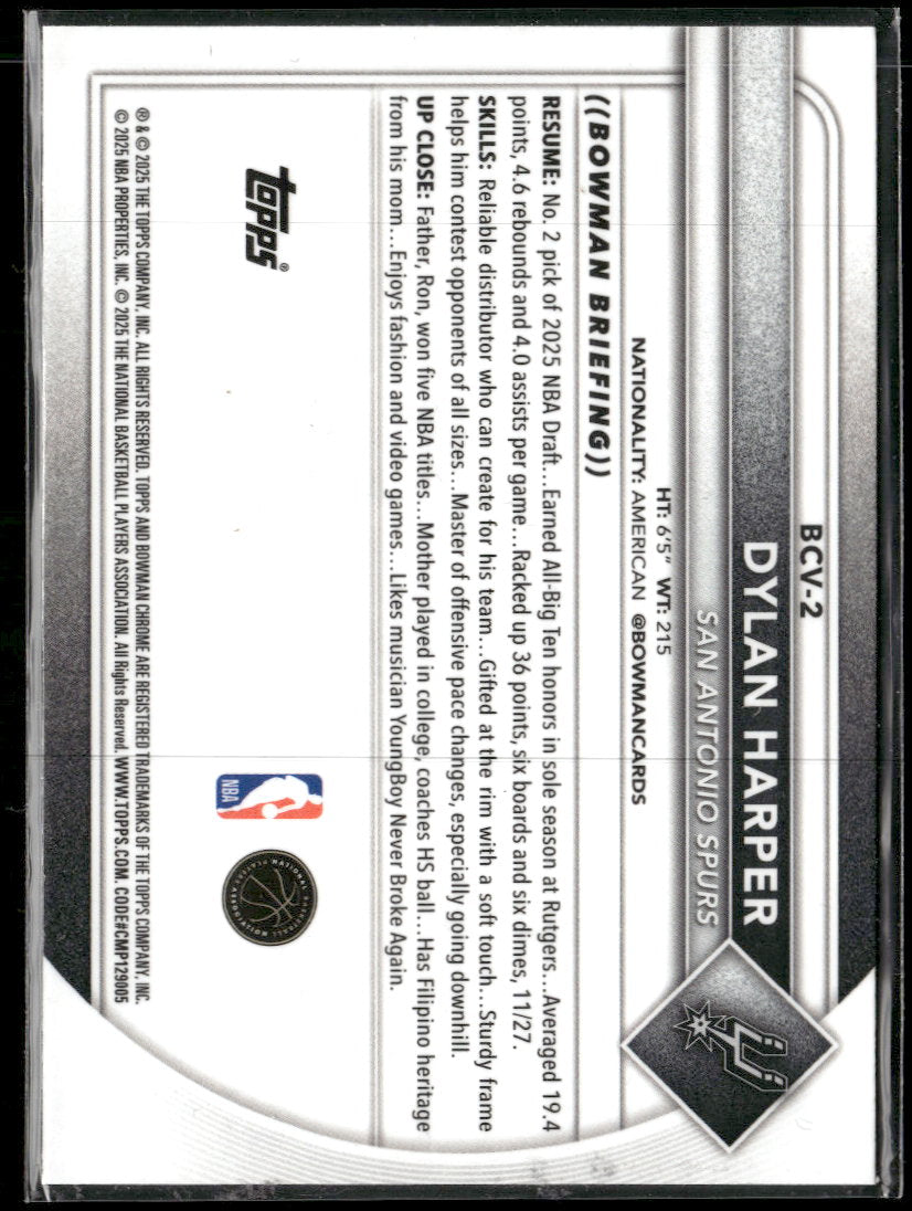 2025-26 Bowman Chrome Reptilian Refractors Dylan Harper #BCV-2
