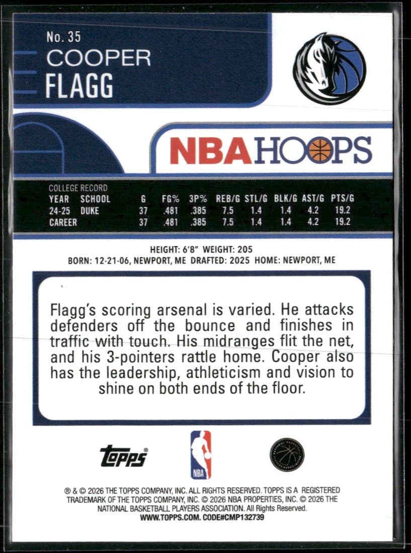2025-26 Hoops Cooper Flagg Rookie #35