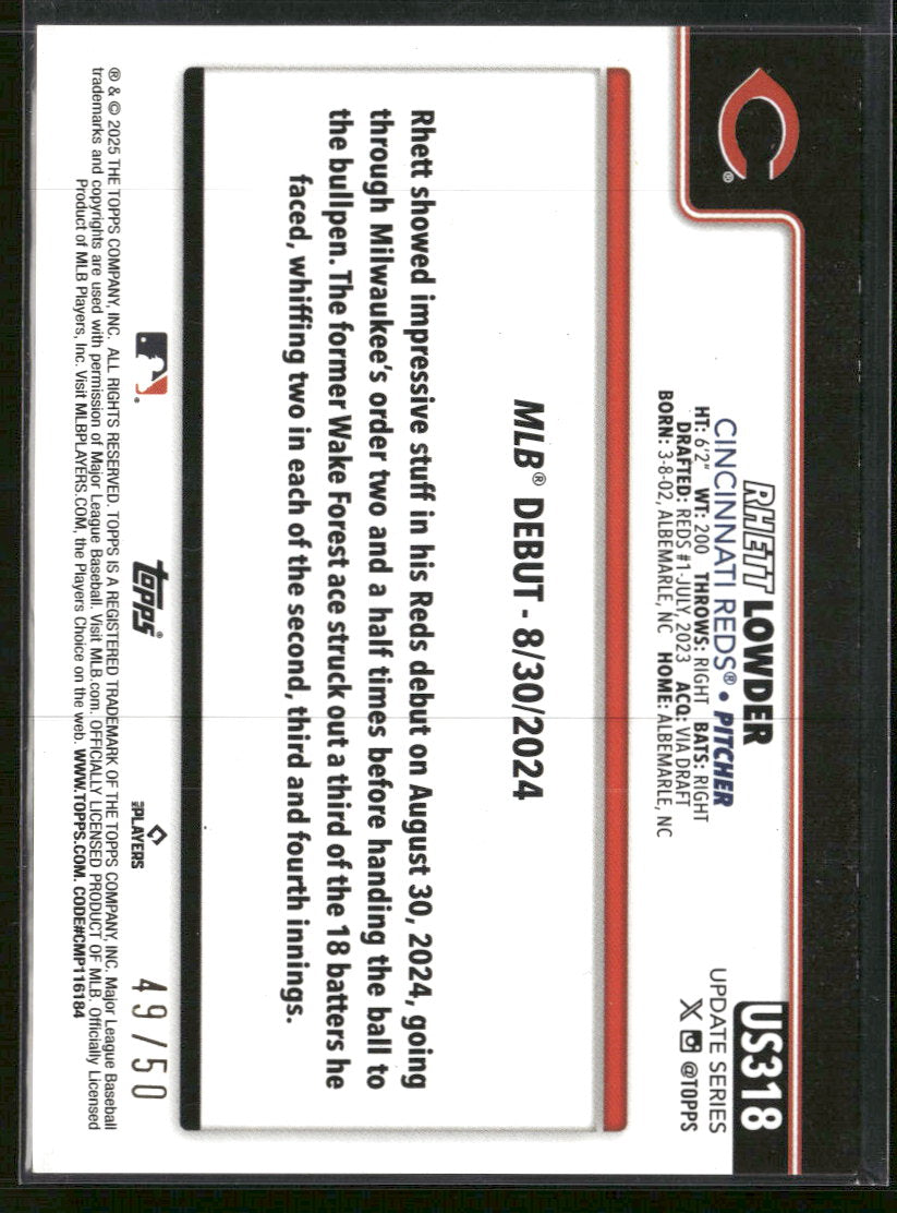 2025 Topps Update Gold Diamante Foil Rhett Lowder #/50 #US318