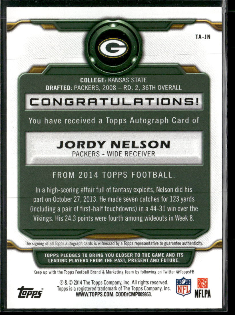 2014 Topps Signatures Jordy Nelson Auto #TA-JN
