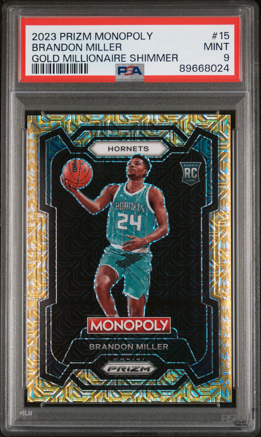 2023 Panini Prizm Monopoly Gold Millionaire Shimmer Brandon Miller 9 PSA #15