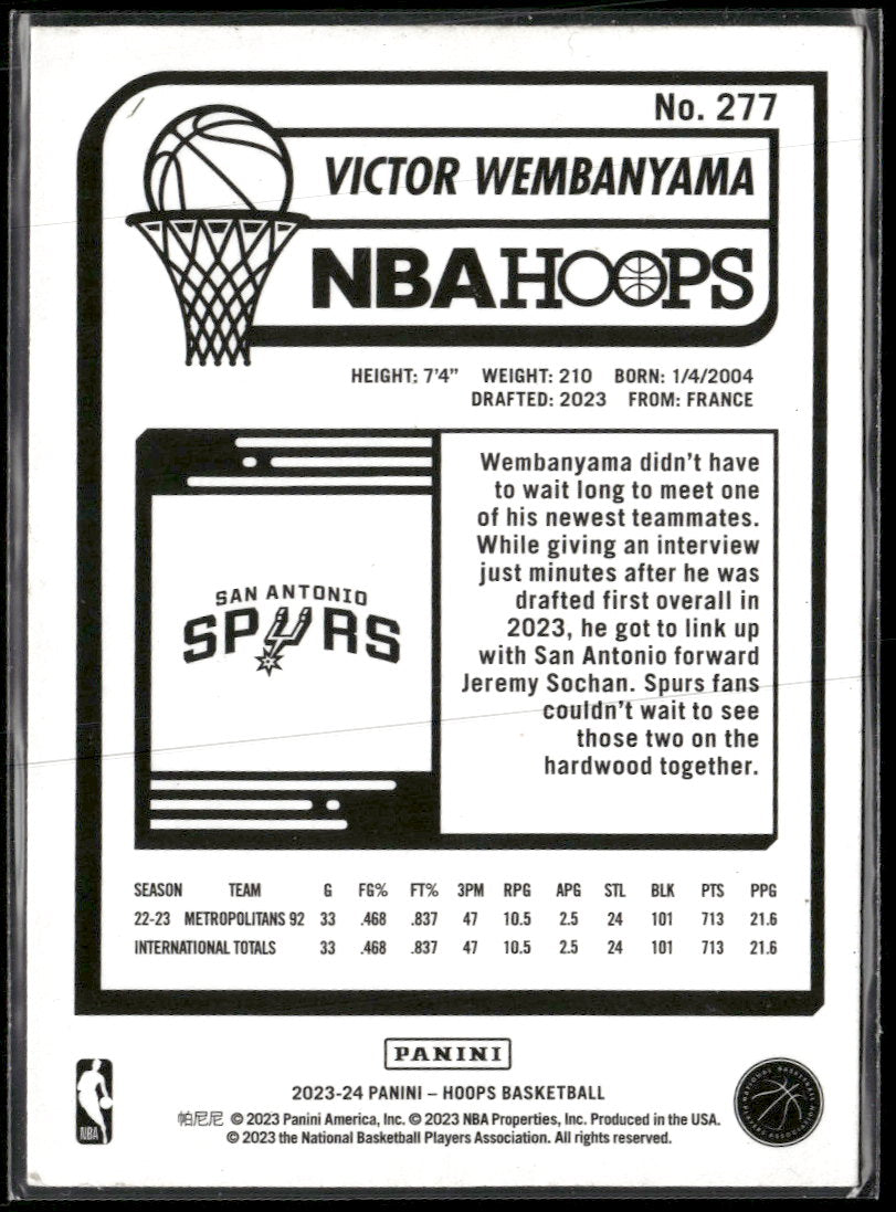 2023-24 Hoops Victor Wembanyama Rookie #277
