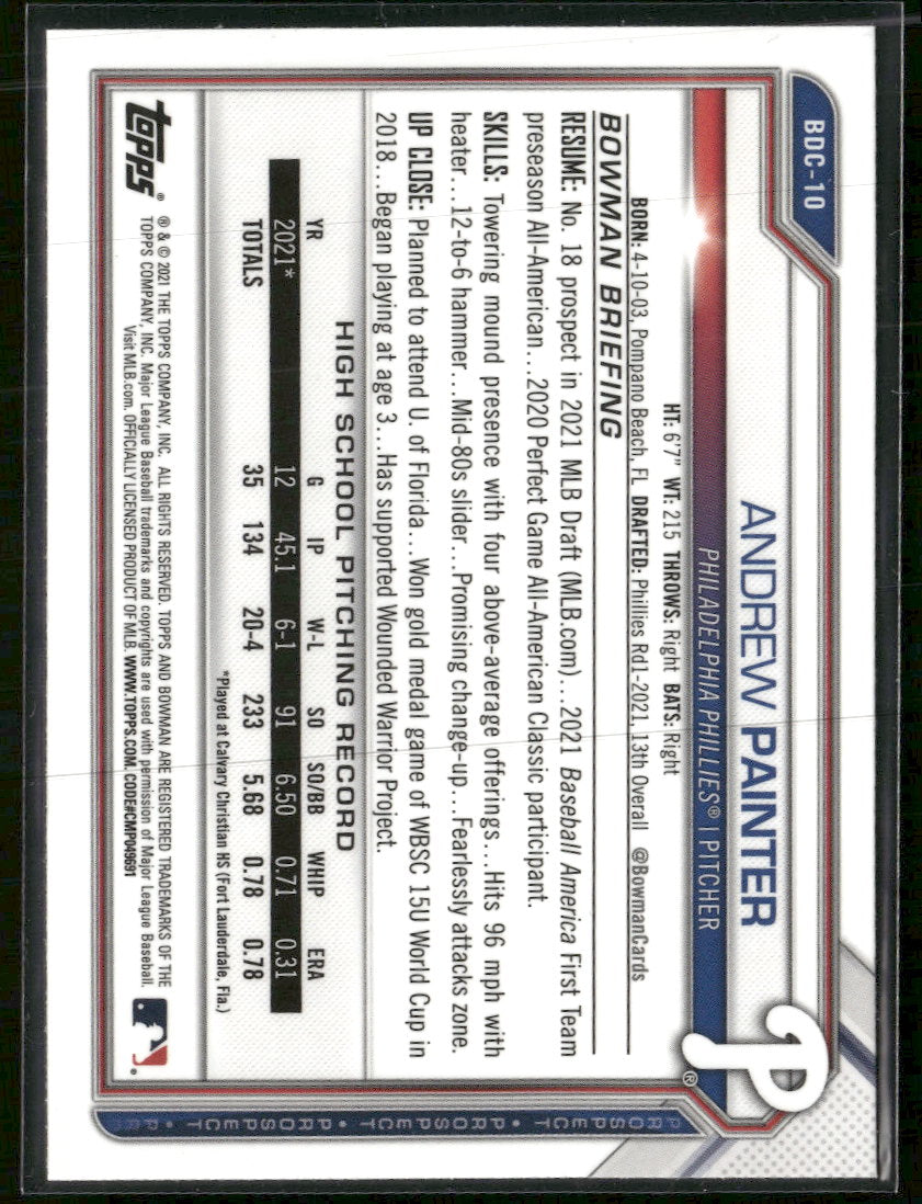 2021 Bowman Draft Sapphire Edition Andrew Painter #BDC-10